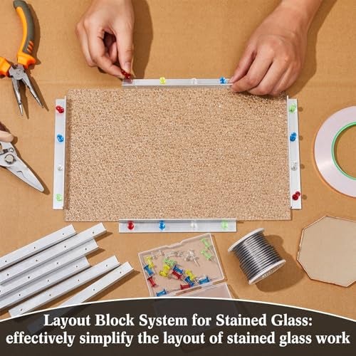 Spakon 58 Pcs Stained Glass Supplies Cutter Kit Including 8 Layout Block System 2 Pcs Class Running Breaking and Heavy Duty Cutting Tool 2 Storage Bag for Stained Glass Cutting Supplies - Image 5