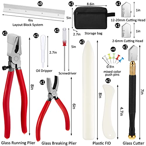 Spakon 58 Pcs Stained Glass Supplies Cutter Kit Including 8 Layout Block System 2 Pcs Class Running Breaking and Heavy Duty Cutting Tool 2 Storage Bag for Stained Glass Cutting Supplies - Image 2