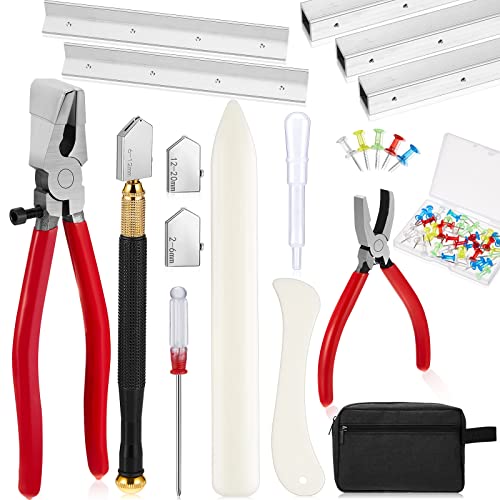 Spakon 58 Pcs Stained Glass Supplies Cutter Kit Including 8 Layout Block System 2 Pcs Class Running Breaking and Heavy Duty Cutting Tool 2 Storage Bag for Stained Glass Cutting Supplies - Image 1
