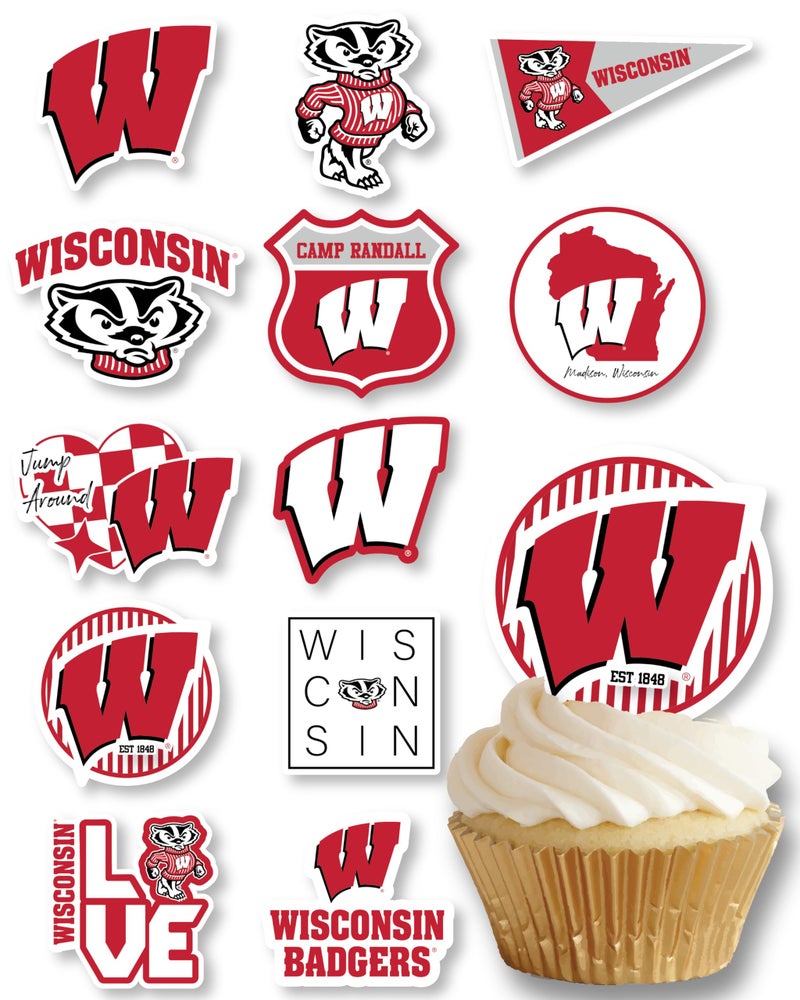 PartyKandy Wisconsin Cupcake Topper Party Supplies for UW Football  Birthday  Graduation Party Decorations (24 Pieces) (Wisconsin Badgers) - Image 1