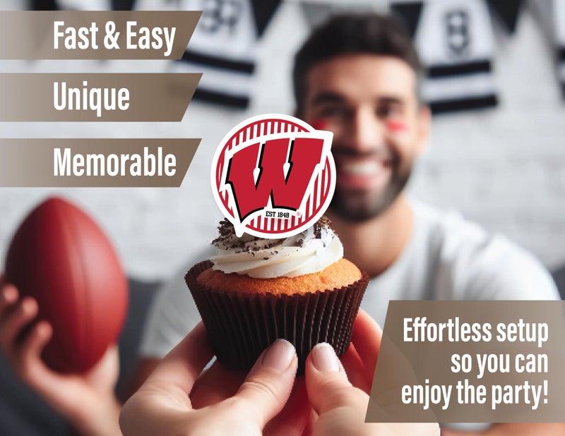 PartyKandy Wisconsin Cupcake Topper Party Supplies for UW Football  Birthday  Graduation Party Decorations (24 Pieces) (Wisconsin Badgers) - Image 3