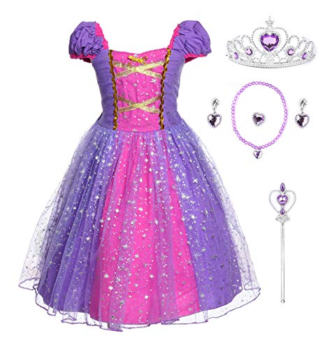 JerrisApparel Girl Princess Costume Dress for Birthday Party 2T Purple with Accessories - Image 1