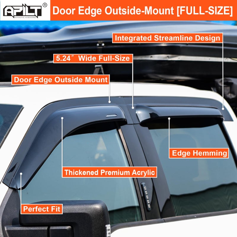 APILT Large Rain Guards Window Visors for 2015-2026 Ford F-150 SuperCrew & 2017-2026 Raptor/F-250 /F-350/F-450/F-550 Super Duty SuperCrew Wind Deflector Dark Smoke Outside-Mount 4pcs Set with Thicker - Image 4