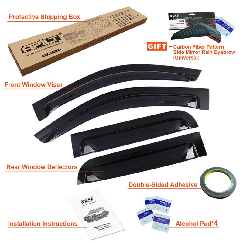 APILT Large Rain Guards Window Visors for 2015-2026 Ford F-150 SuperCrew & 2017-2026 Raptor/F-250 /F-350/F-450/F-550 Super Duty SuperCrew Wind Deflector Dark Smoke Outside-Mount 4pcs Set with Thicker - Image 5
