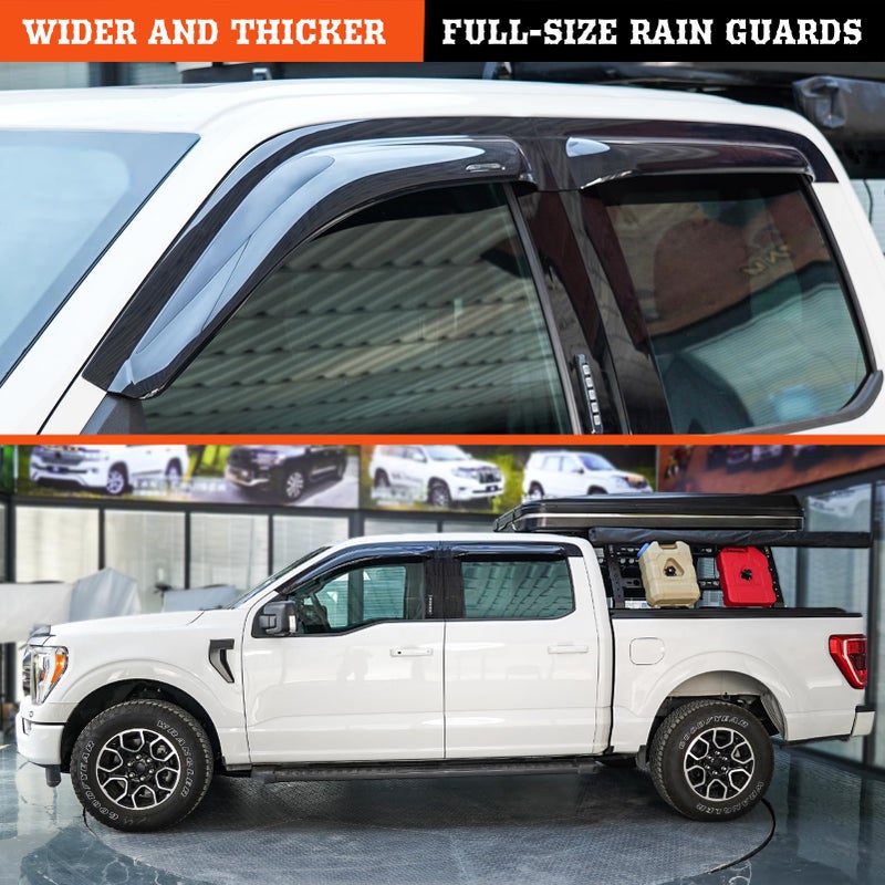 APILT Large Rain Guards Window Visors for 2015-2026 Ford F-150 SuperCrew & 2017-2026 Raptor/F-250 /F-350/F-450/F-550 Super Duty SuperCrew Wind Deflector Dark Smoke Outside-Mount 4pcs Set with Thicker - Image 2