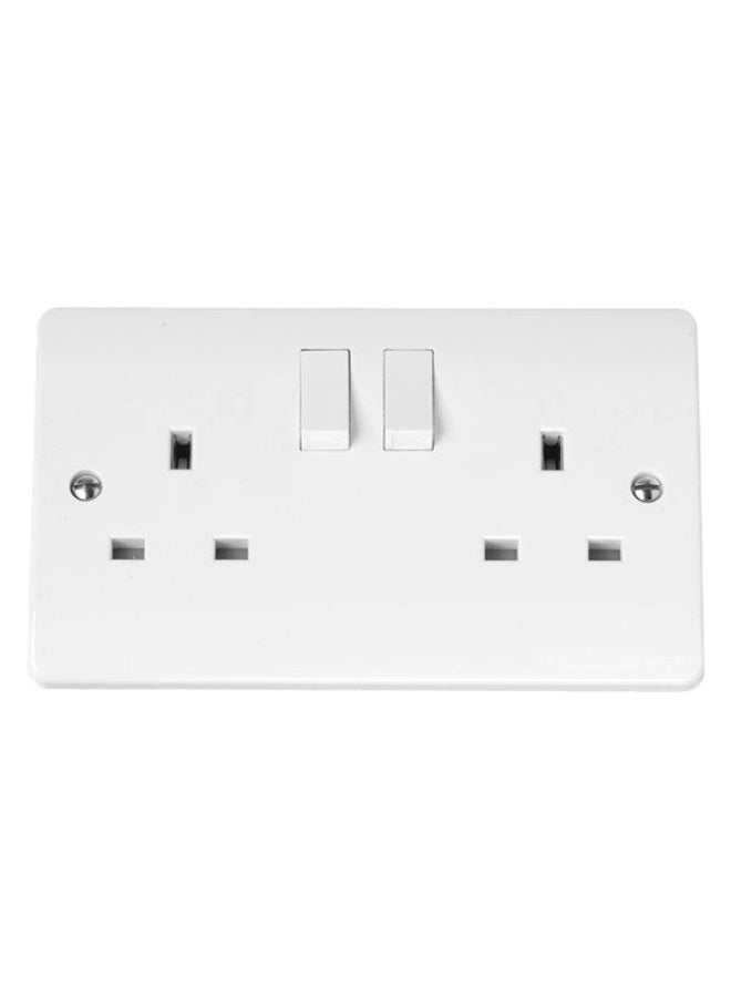 PRO White 2 Gang Plug Socket, 2 Poles, 13A, BS 1363, Indoor Use - Image 1