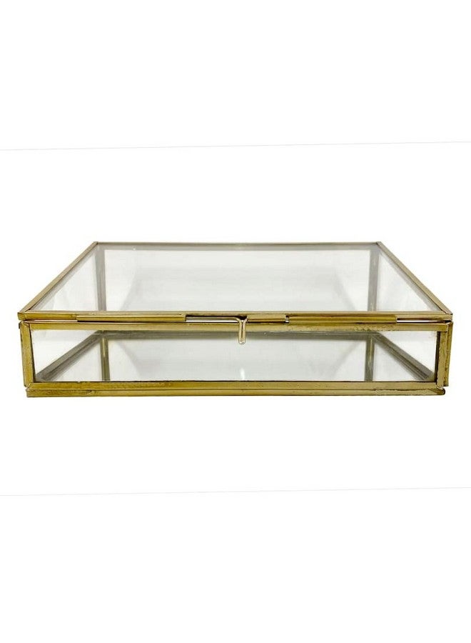 ARTINCO صندوق مجوهرات زجاجي مستطيل من مجموعة فن الهند باللون الذهبي 7.5x5.5x1.5 بوصة - Image 4