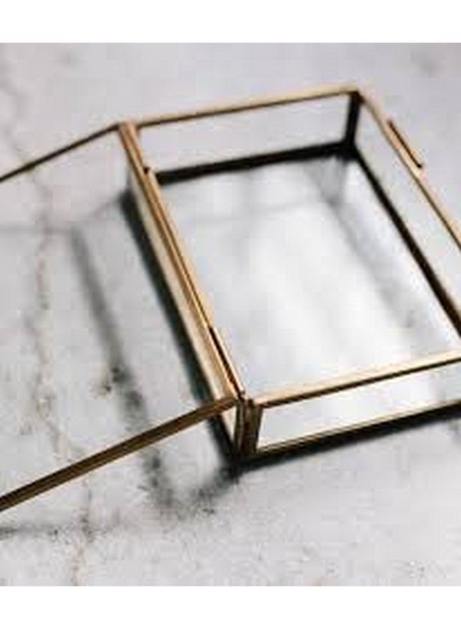 ARTINCO صندوق مجوهرات زجاجي مستطيل من مجموعة فن الهند باللون الذهبي 7.5x5.5x1.5 بوصة - Image 2