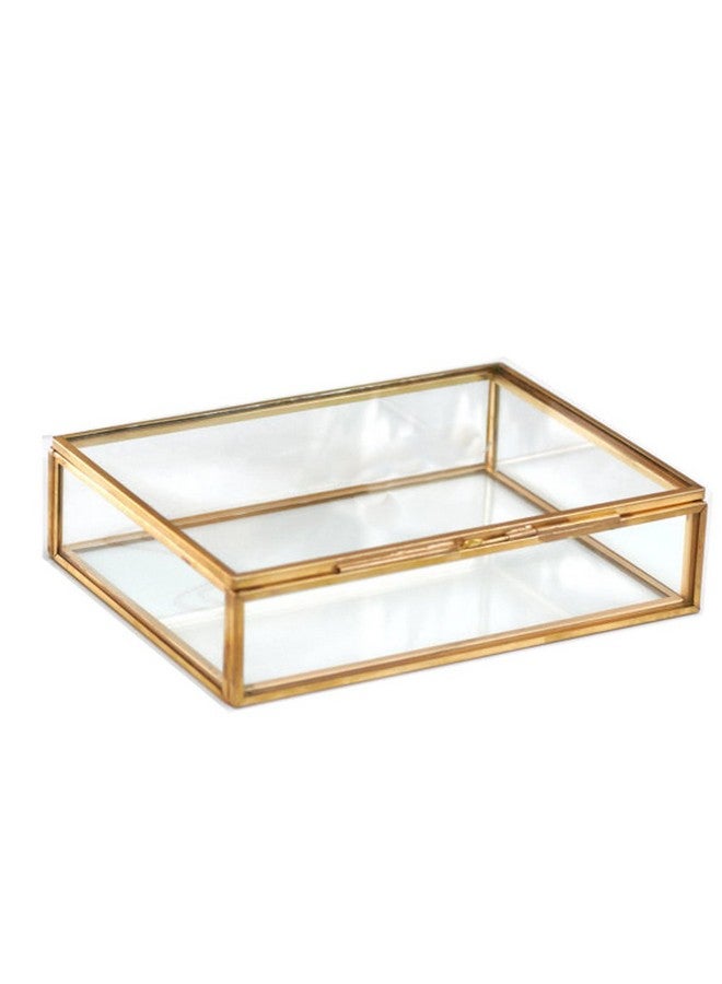 ARTINCO صندوق مجوهرات زجاجي مستطيل من مجموعة فن الهند باللون الذهبي 7.5x5.5x1.5 بوصة - Image 3
