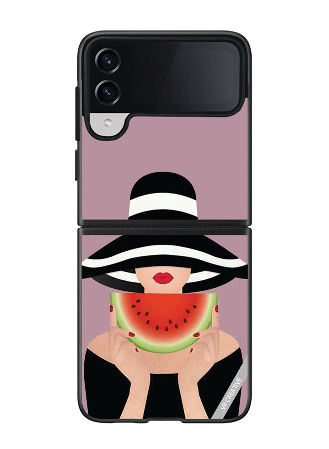 VR CREATIVE Protective Case Cover For Samsung Galaxy Z Flip4 Girl With Watermelon Design Multicolour - Image 1