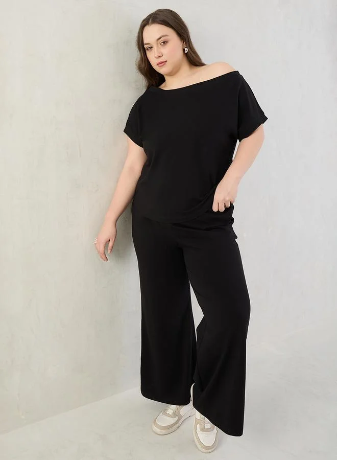 Femmella Femmella Plus Top with Asymmetric Neck and Pants Co-Ords