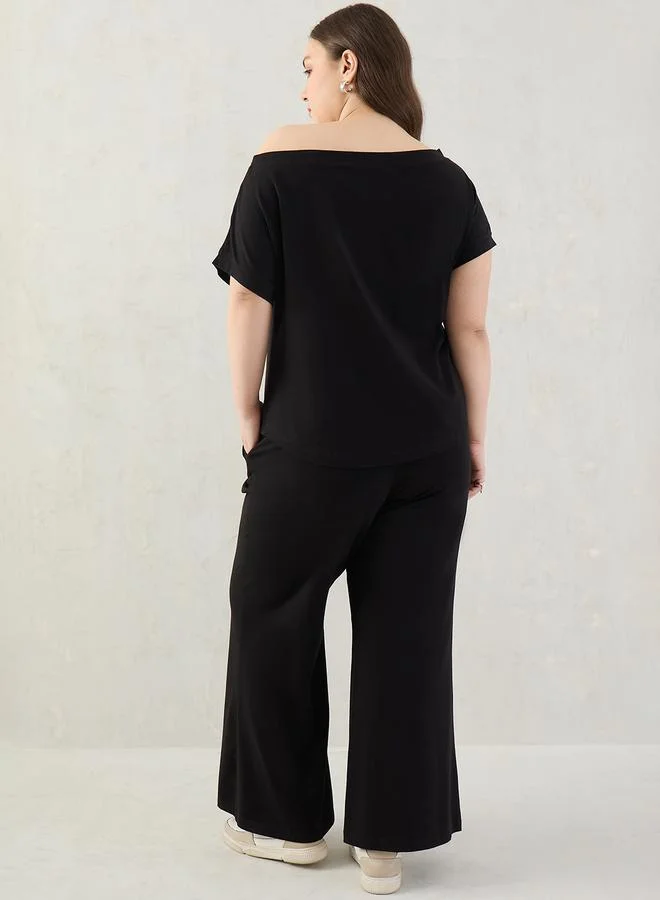 Femmella Femmella Plus Top with Asymmetric Neck and Pants Co-Ords