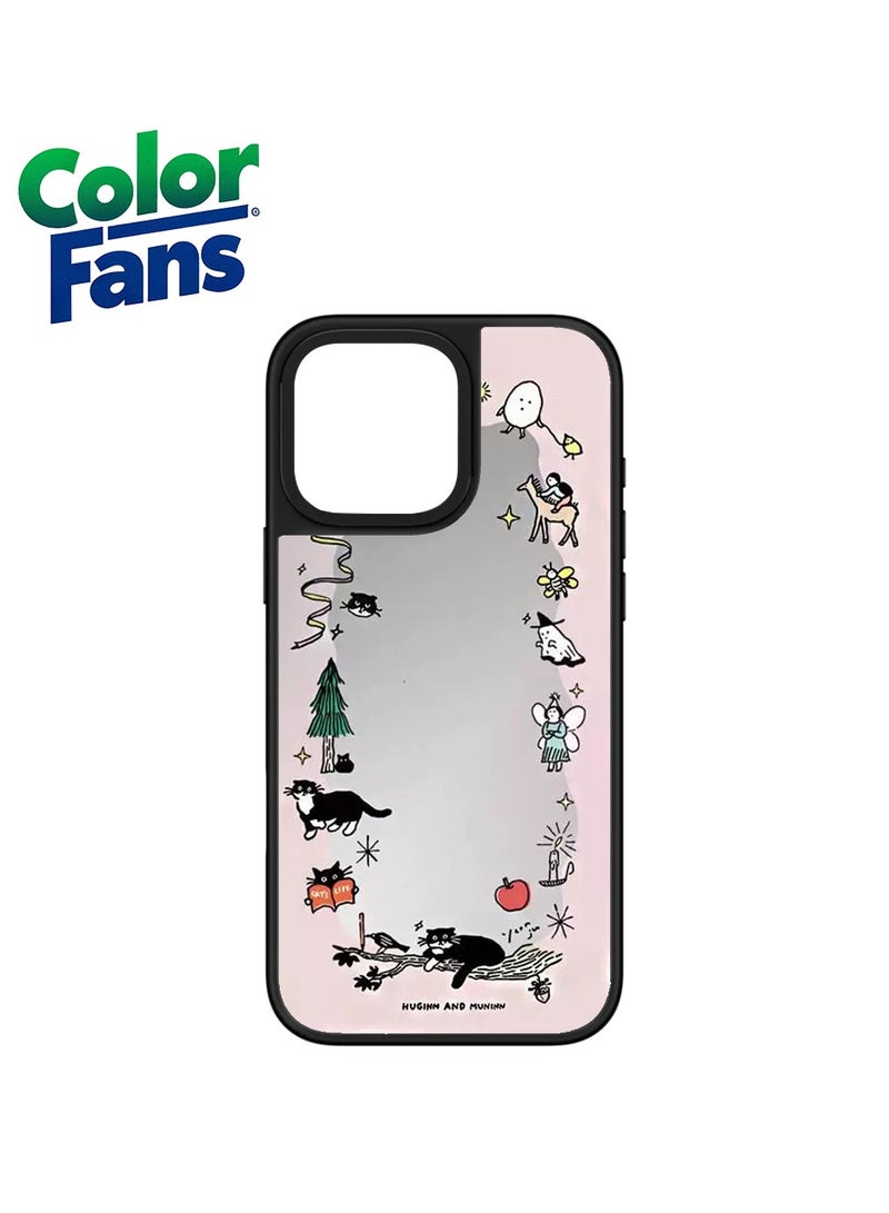 Whimsical Animal Mirror Phone Case - iPhone 15 Pro-Soft Tones with Playful Animal Designs