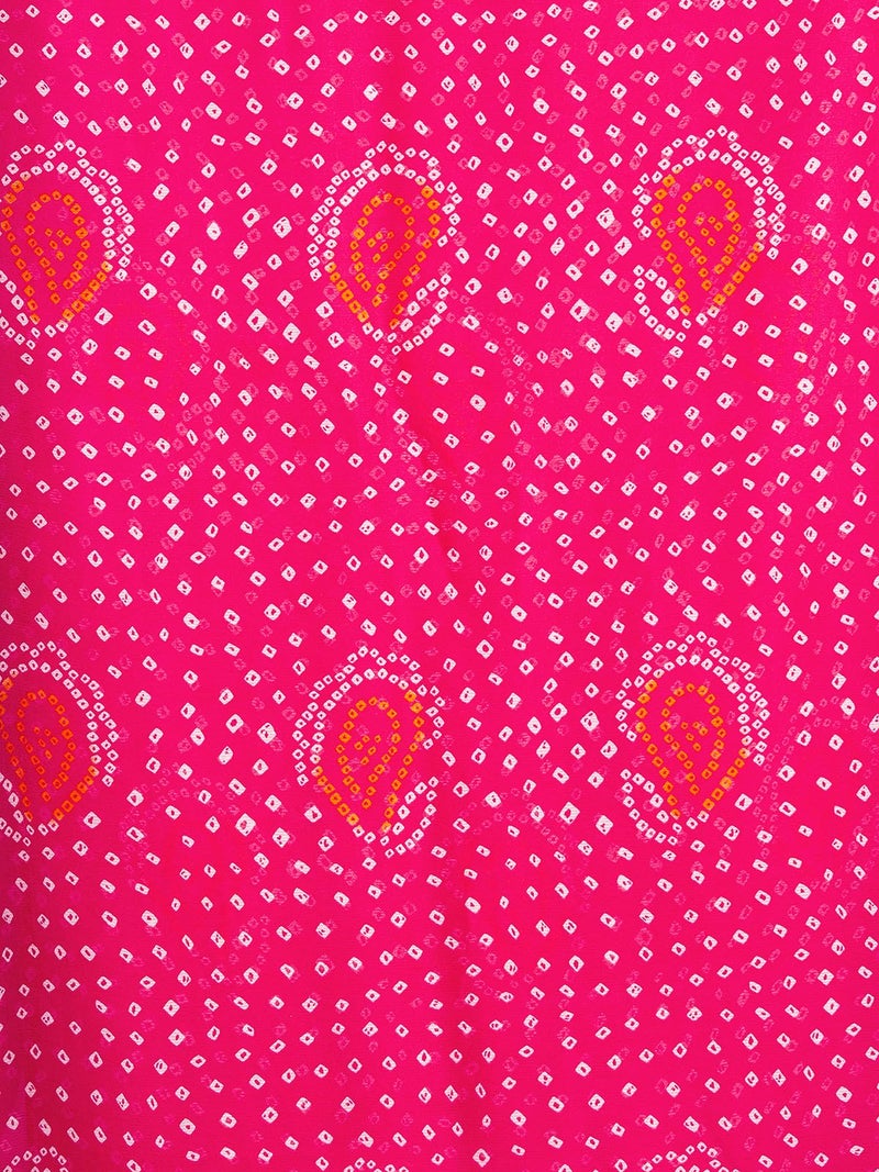 Satrani Women's Chiffon Bandhani Printed Weaving Border Saree with Unstitched Blouse Piece (4053S132N_Rani Pink) - Image 5