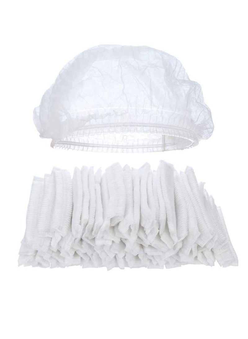 Disposable Bouffant Hair Net Kitchen Bathroom Cafeteria Restaurant Elastic Shower Cap White 100Pc - Image 1