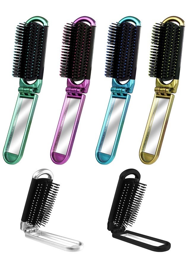 MoHern Folding Hair Brush For Men 6 Pcs Travel Hairbrush For Women Mini Hair Brush For Purse Pocket Hair Brush With Mirror For Girls - Image 1
