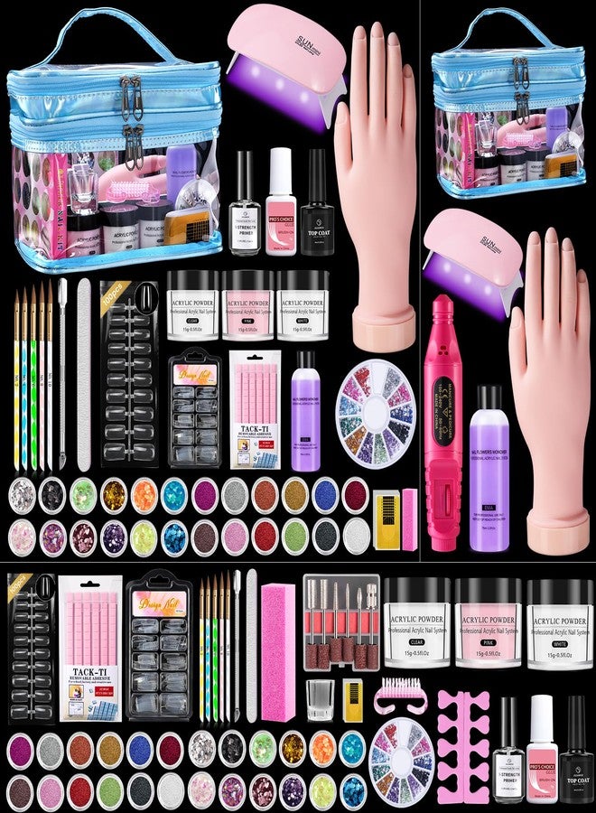 Wilfniee Nail Kit for Beginners with Everything: Practice Nail Hand Acrylic Set Professional Powder Liquid Starter Kits with Drill U/V Lamp in Cosmetic Gift Bag for Salon Home (Blue) - Image 1