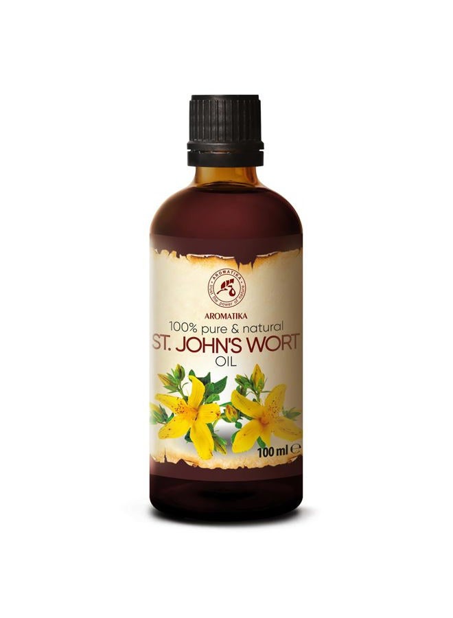 Aromatika زيت سانت جون العطري 3.4 أونصة سائلة - 100 مل - هيبيريكوم بيرفوراتوم - 100% نقي وطبيعي - زيت سانت جون للعناية المكثفة بالوجه - الجسم - البشرة - الشعر - التدليك - رائع مع الزيوت الأساسية - Image 1