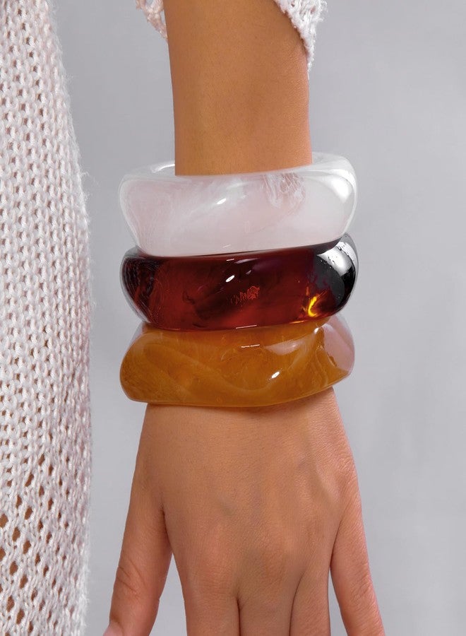 RINHOO 3pcs Acrylic Bangle Colorful Square Resin Bracelet Irregular Punk Geometric Statement Jewelry for Women (Style-A) - Image 4
