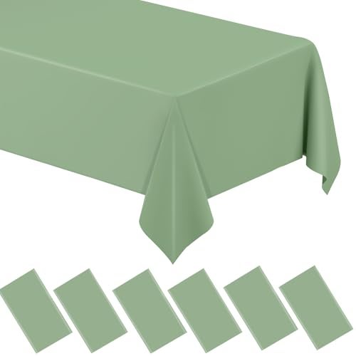 WNINK 6 Pcs Sage Green Plastic Tablecloth for Rectangle Tables Waterproof Green Disposable Table Cover Green Tablecloths for Birthday Wedding Bridal Shower Engagement Parties (54 x 108 Inch) - Image 1
