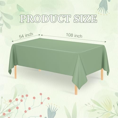 WNINK 6 Pcs Sage Green Plastic Tablecloth for Rectangle Tables Waterproof Green Disposable Table Cover Green Tablecloths for Birthday Wedding Bridal Shower Engagement Parties (54 x 108 Inch) - Image 2