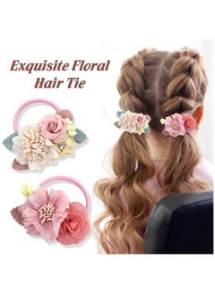 Cinaci 8 Pack Decorative Pearl Flower Hair Ties Rubber Bands Floral Ponytail Holders Hair Scrunchies Ropes Elastics Accessories For Toddlers Kids Teens Girls  - Image 3