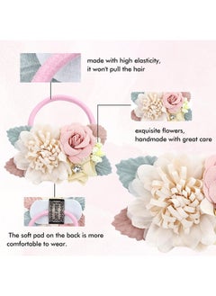Cinaci 8 Pack Decorative Pearl Flower Hair Ties Rubber Bands Floral Ponytail Holders Hair Scrunchies Ropes Elastics Accessories For Toddlers Kids Teens Girls  - Image 4