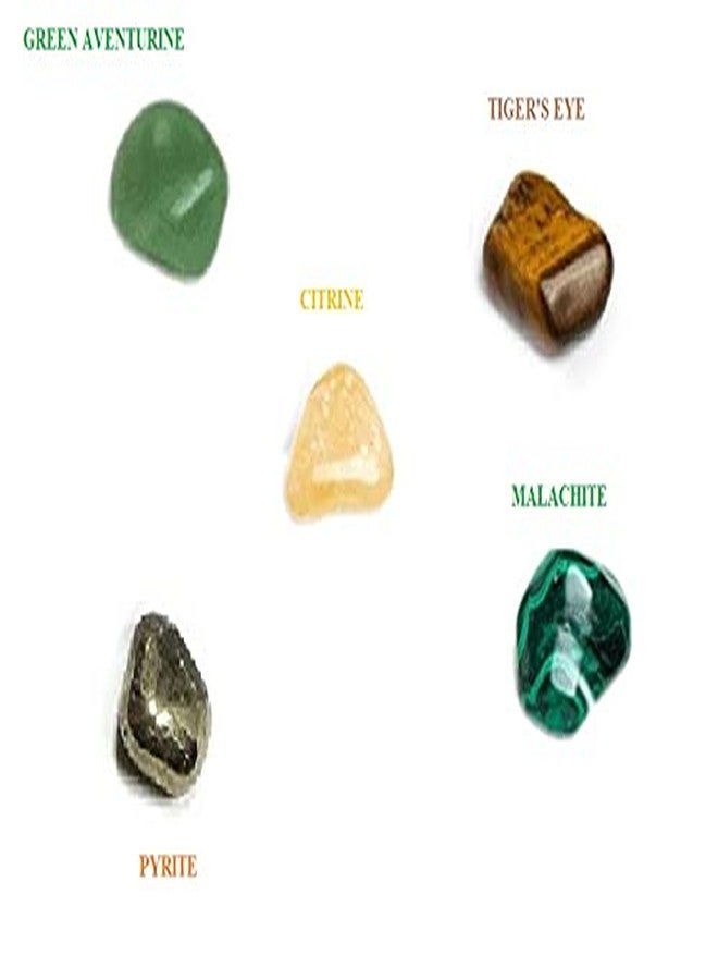 Astroghar Natural Citrine Green Aventurine Pyrite Malachite Tiger's Eye Set of 4 Crystals Tumble Wealth and Prosperity Kit for Reiki Healing and Grid Making - Image 2