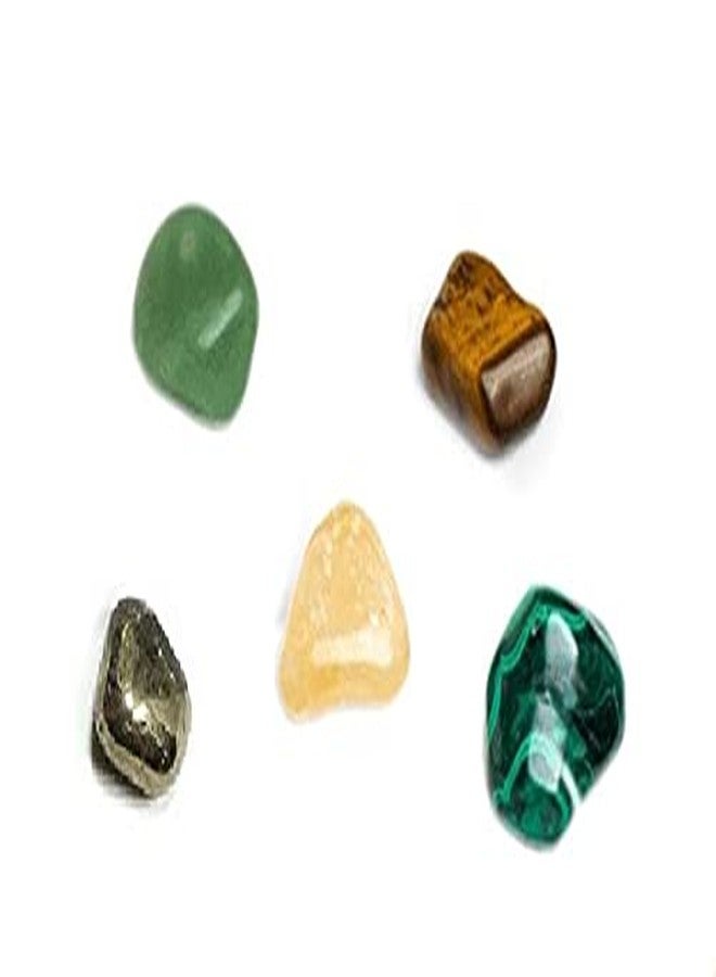 Astroghar Natural Citrine Green Aventurine Pyrite Malachite Tiger's Eye Set of 4 Crystals Tumble Wealth and Prosperity Kit for Reiki Healing and Grid Making - Image 1