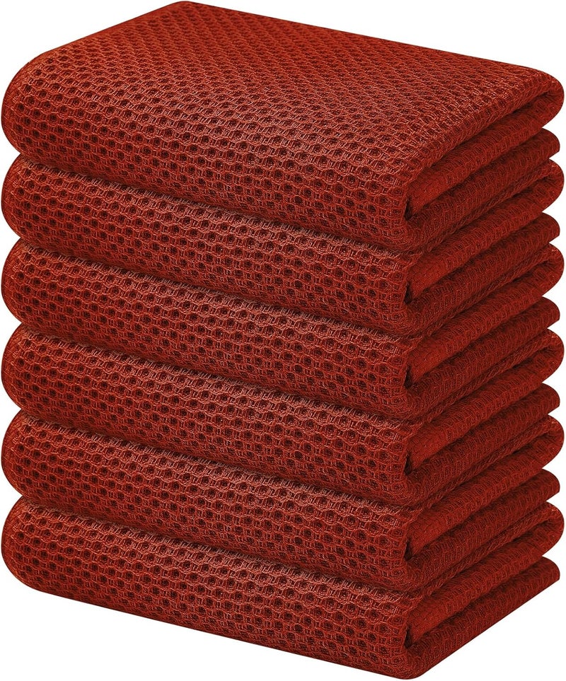 Kitinjoy 100 Cotton Waffle Weave Kitchen Towels 6Pack Super Soft and Absorbent Dish Towels for Drying Dishes Kitchen Hand Towels 13 in x 28 in Rust - Image 1