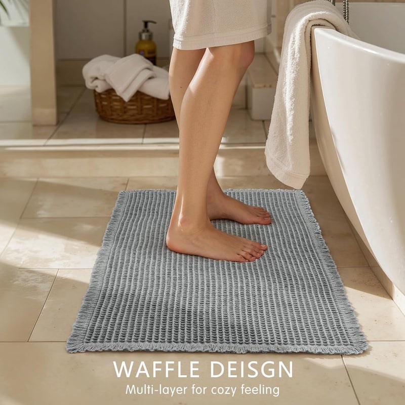 subrtex Waffle Braided Bath Mat, 24" x 60" Soft Waffle Bath Rugs, Absorbent Non Slip Bathrooom Mats, Machine Washable Area Rug for Bathroom, Quick Dry, Gray - Image 3