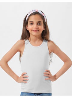 Cotton Stretch Plain Tank Top Girl-White