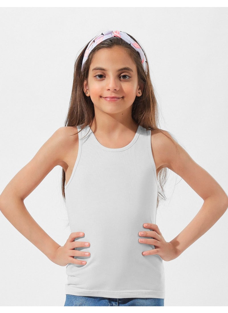Mesery - Cotton Stretch Plain Tank Top Girl-White - Image 1