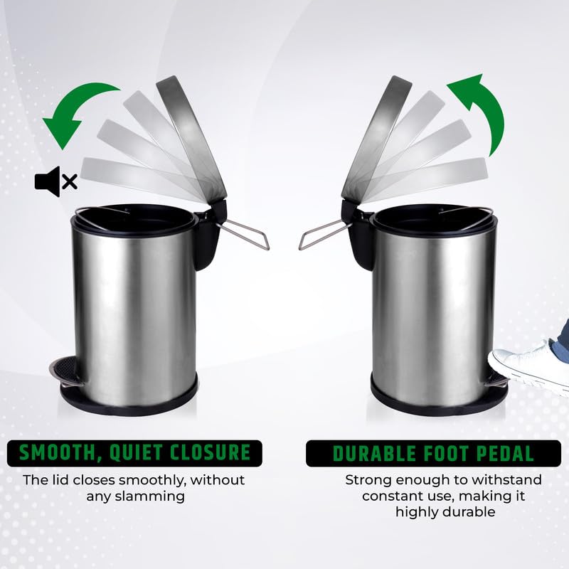 Robustt Dustbin with Pedal - 5L | Silver Stainless Steel trash can | 7 Inch (W) x 10 Inch (H) | Small Trash Can for Bathroom, Bedroom, Toilet, and Kitchen – Durable & Corrosion-Resistant - Pack of 2 - Image 5