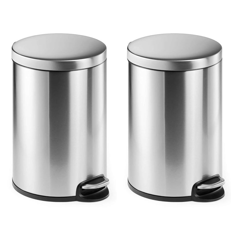 Robustt Dustbin with Pedal - 5L | Silver Stainless Steel trash can | 7 Inch (W) x 10 Inch (H) | Small Trash Can for Bathroom, Bedroom, Toilet, and Kitchen – Durable & Corrosion-Resistant - Pack of 2 - Image 1