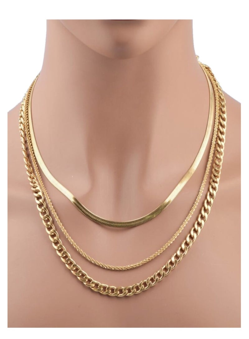 YUCCA Set of 3 Long Lasting Stainless Steel Chain and Dagger Chain Everyday Use Layers Wear Both or Each Piece Alone - Image 1