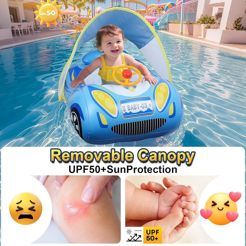 Qoosea Baby Pool Float with Canopy: Baby Swimming Float with UPF50+ Sun Protection & Toy Play Steering Wheel with Patch Kit Baby Floaties for Infants 6-48 Months Swim Float - Image 2