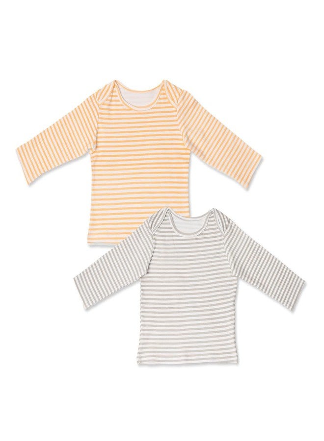 FawnFeel New Born Babies Tshirt Combo of 2 Tshirts (in, Age, 0 Months, 3 Months, Regular, Peach & Grey Strip) - Image 1