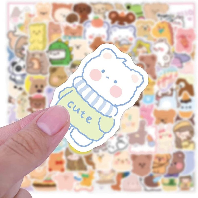 ELECDON Cute Cartoon Bear Stickers for 100pcs Kids Scrapbooking Kawaii Aesthetic Vinyl Stickers for Water Bottles HydroFlasks Laptop Journal Fridge Skateboard Decals Lovely Gift for Girls Teens Adult(bear) - Image 3
