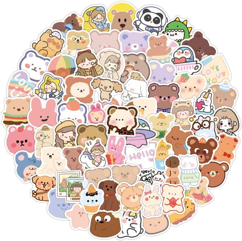 ELECDON Cute Cartoon Bear Stickers for 100pcs Kids Scrapbooking Kawaii Aesthetic Vinyl Stickers for Water Bottles HydroFlasks Laptop Journal Fridge Skateboard Decals Lovely Gift for Girls Teens Adult(bear) - Image 2