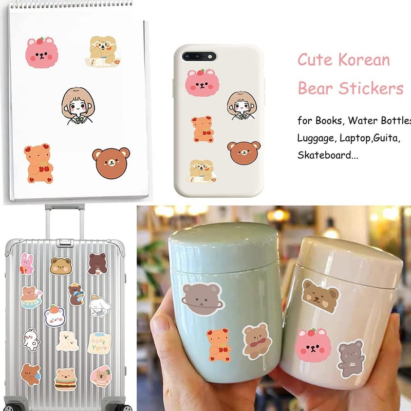 ELECDON Cute Cartoon Bear Stickers for 100pcs Kids Scrapbooking Kawaii Aesthetic Vinyl Stickers for Water Bottles HydroFlasks Laptop Journal Fridge Skateboard Decals Lovely Gift for Girls Teens Adult(bear) - Image 5