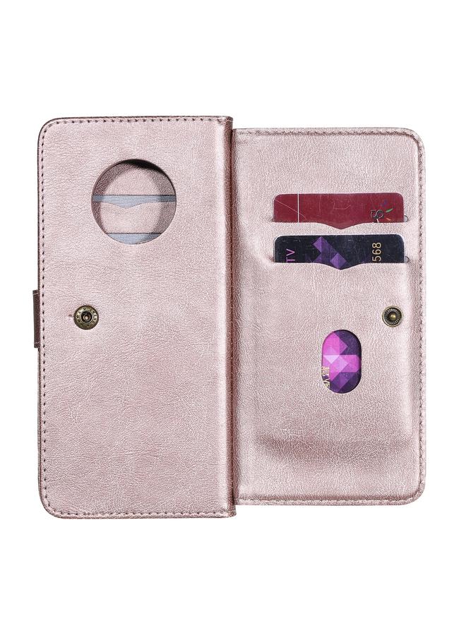 اس-توب جراب لهاتف Huawei Enjoy 20 Plus 5G متعدد الوظائف بمشبك مغناطيسي نحاسي أفقي قابل للطي بلون سادة من الجلد مع 10 فتحات للبطاقات ومحفظة وحامل وإطار للصور - Image 4