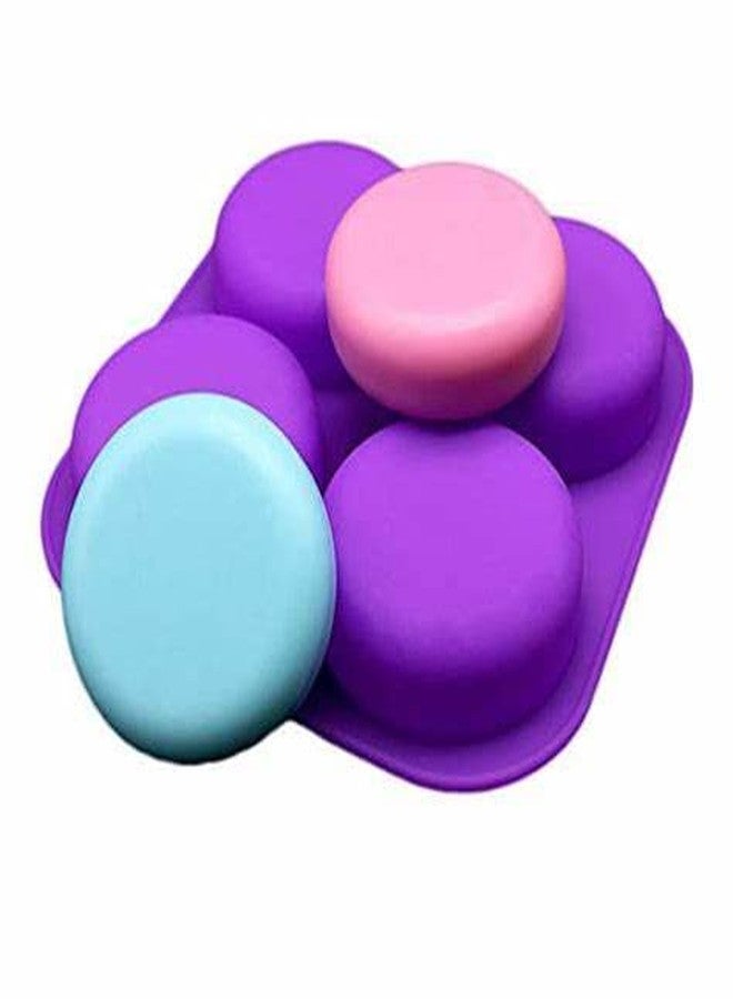BAKING SET Round Shape Silicone Moulds for Soaps and Chocolate Jelly Desserts 4 Cavity Plain Mould | - Image 1