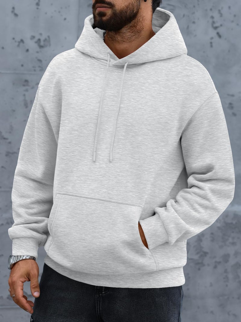 EFAN Mens Oversized Hoodies Fall Sweatshirt Winter Fleece Hooded Collar Drawstring Pullover With Pockets Grey 2XL - Image 3