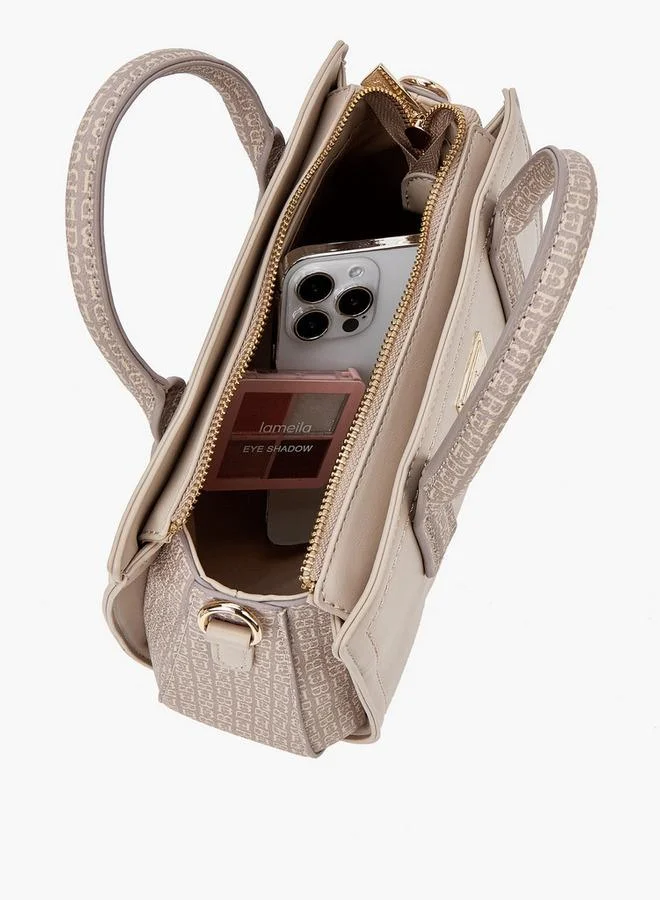 Flora Bella By Shoexpress Monogram Print Tote Bag with Detachable Strap