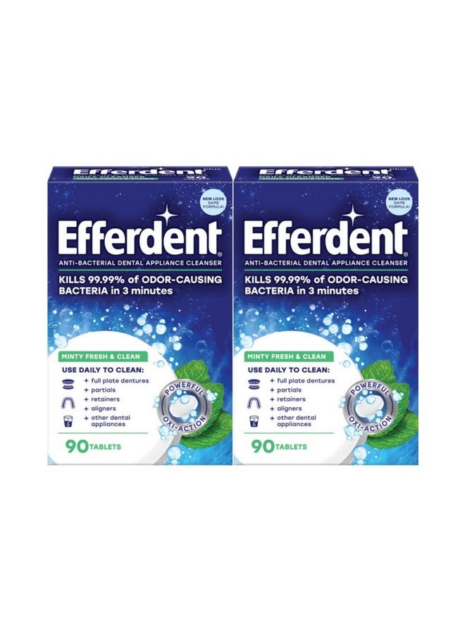 Efferdent Retainer Cleaning Tablets, Denture Cleaning Tablets For Dental Appliances, Minty Fresh & Clean, 90 Count, New Packaging - Packaging May Vary (Pack Of 2) - Image 1