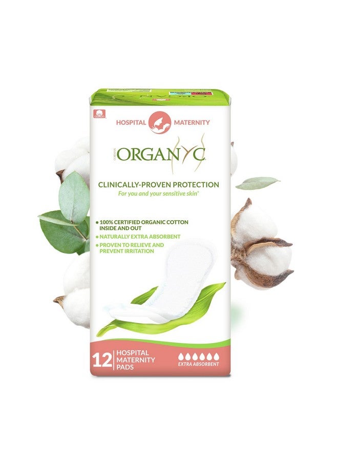 Organyc Hospital Postpartum Pads, 100% Certified Organic Cotton Pads for Women, Large Pads for First Days After Delivery, 12 Counts - Image 1
