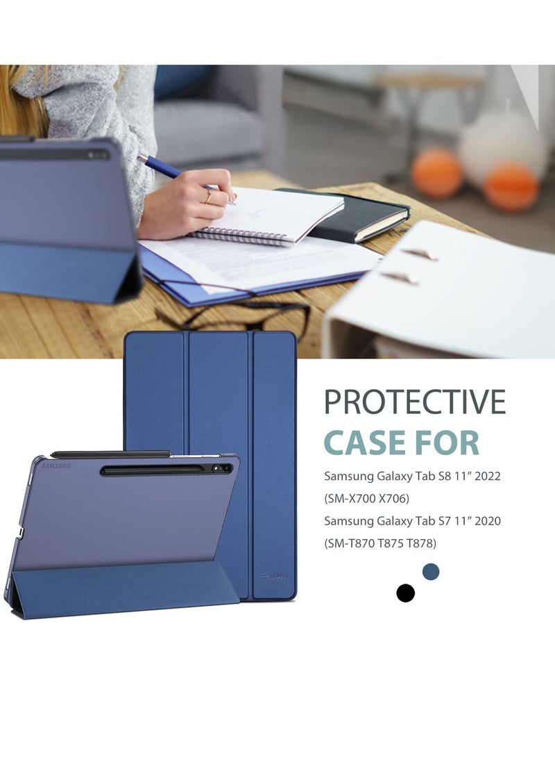 Procases Galaxy Tab S8 Tab S7 11 inch Case Protective Slim Case Folio Hard Back Stand Smart Cover Navy - Image 3