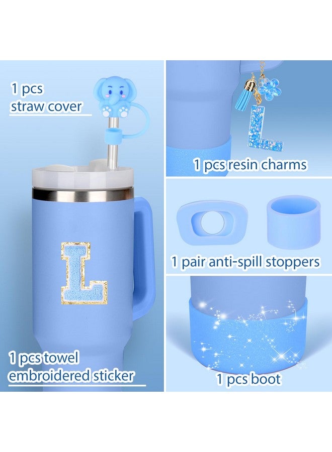 Mity rain Cup Accessories Set for stanley 30 oz 40 oz tumbler with handle, Including Initials Charms, Straw Cover Cap, Boot, Sticker, Silicone Spill Proof Stopper,Blue Decorate for Boy Girl (Letter L) - Image 3