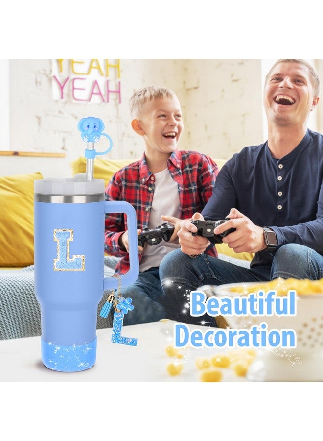 Mity rain Cup Accessories Set for stanley 30 oz 40 oz tumbler with handle, Including Initials Charms, Straw Cover Cap, Boot, Sticker, Silicone Spill Proof Stopper,Blue Decorate for Boy Girl (Letter L) - Image 2